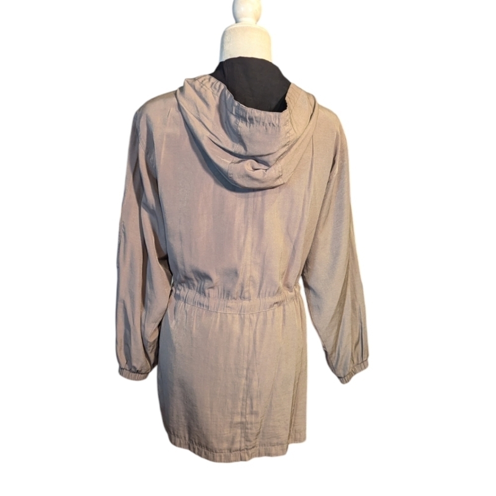 Vtg Gallery tan hooded zip front anorak utility Chore Coat long jacket sz XS - Picture 3 of 13